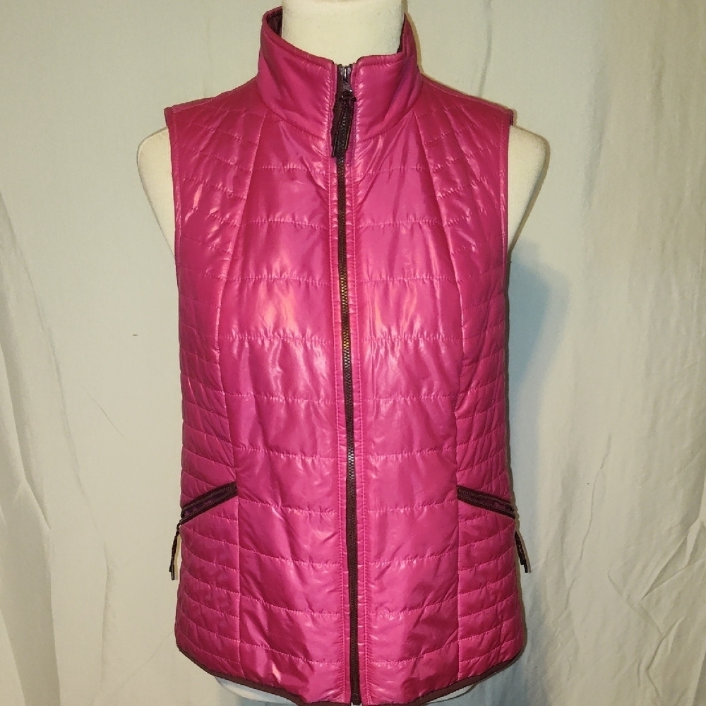 Talbots Size Small Hot Pink L Quilted Cire Primaloft Zip Lightweight Vest
